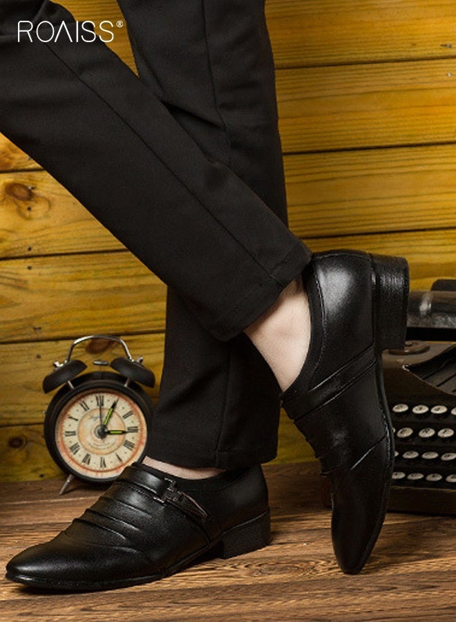 roaiss Men's Pointed Toe Leather Shoes Slip On Dress Shoes Formal Style Daily Comfort Breathable Durable for Business Casual Wear and Perfectly Suited for Weddings and Special Occasions Black - Image 2